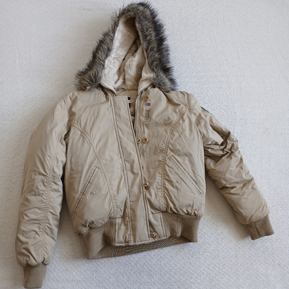 ecko red ♡ y2k down jacket fur military streetwear hip hop tactical 2000s small